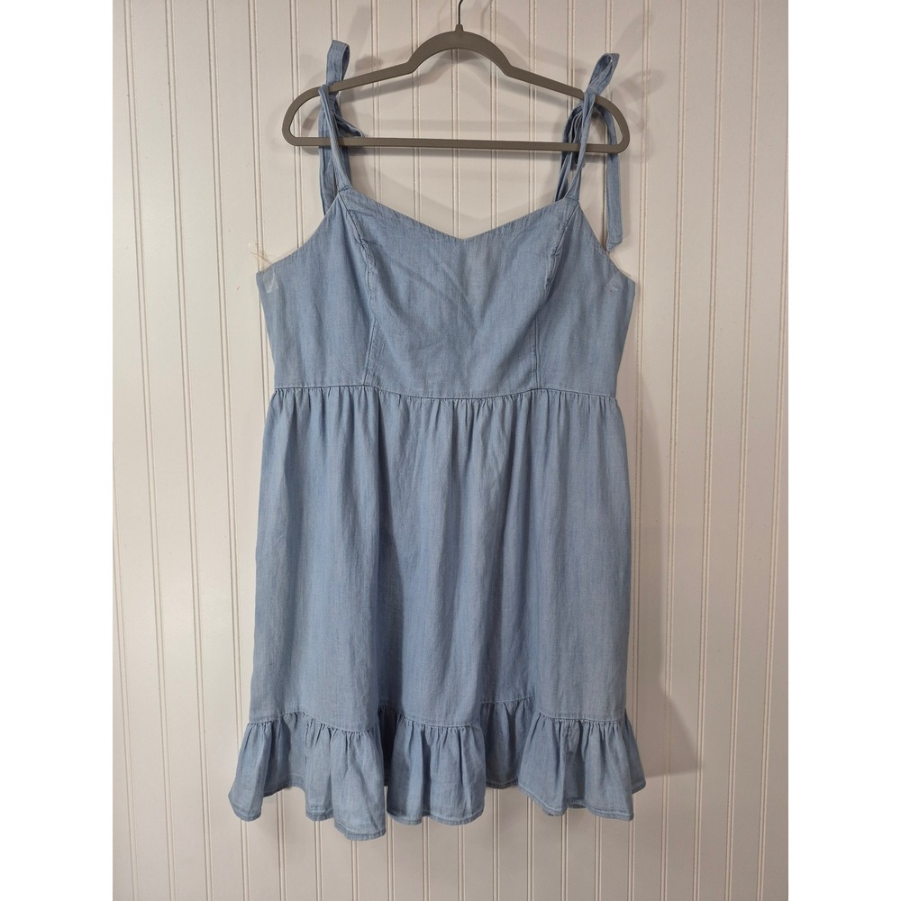 Old Navy Light Blue Chambray Thin Tie Shoulder Ruffle Hem Mini Tank Dress XL